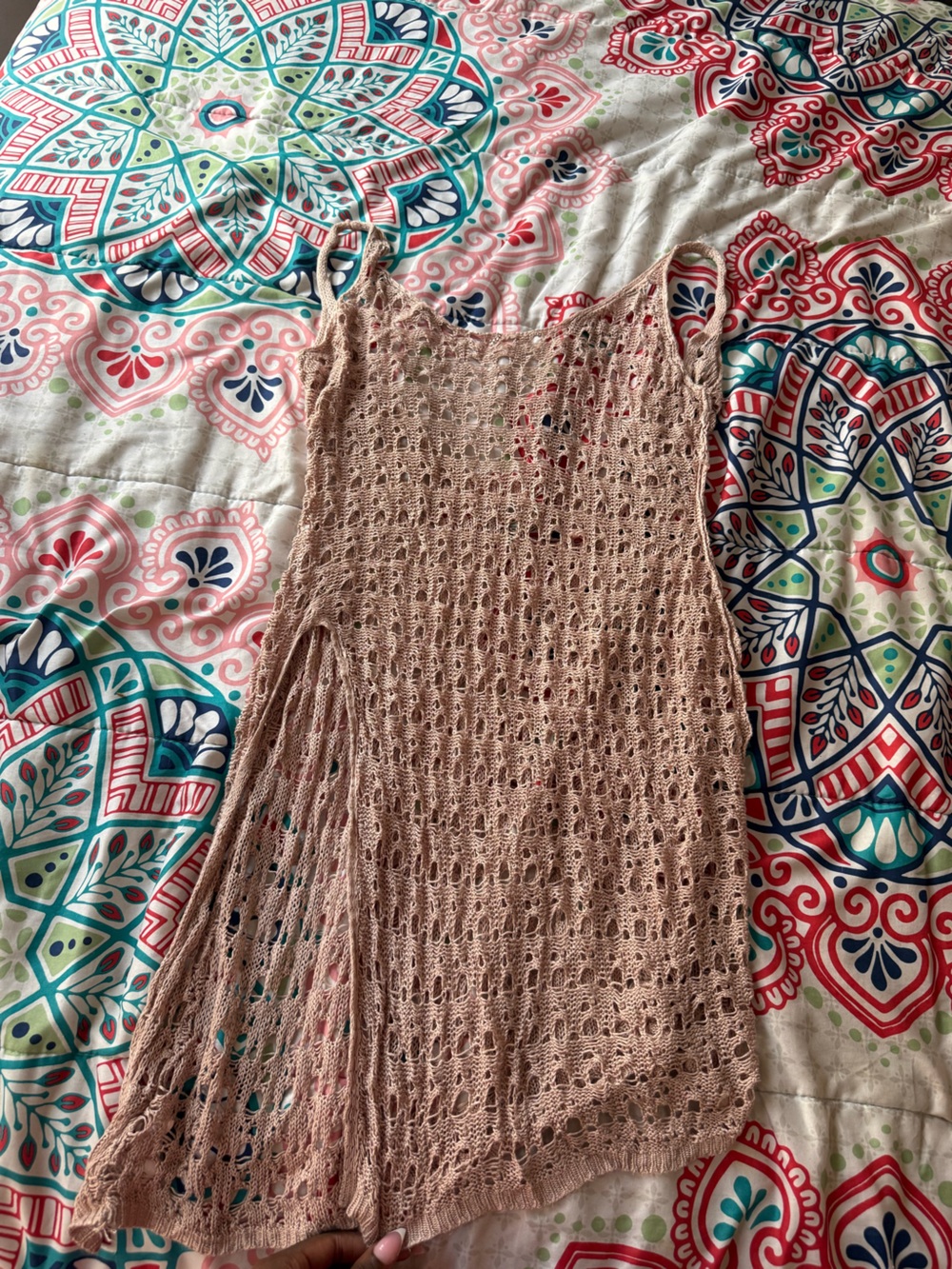 Women’s Crochet Swim Cover-Up Dress in Beige